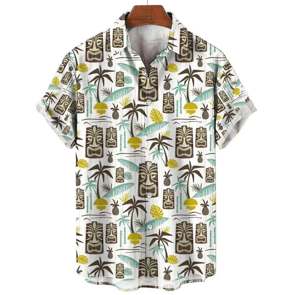 

Рубашка мужская Hawaii Tiki Pattern 3D Printed Tops Летняя мода праздничная повседневная рубашка Рубашки с короткими рукавами Уличная одежда с пуговицами на лацканах XXL