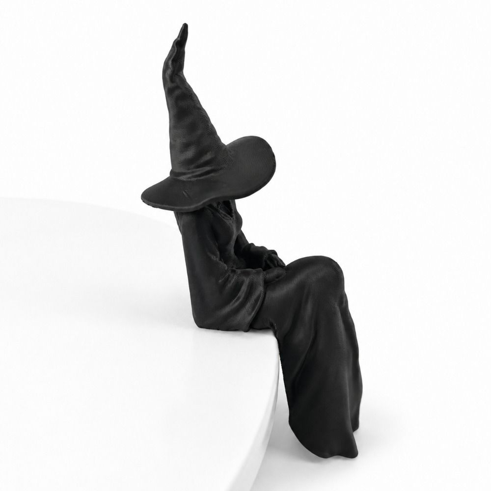 Black Faceless Witch Figurine Retro Spooky Bookshelf Ornament Sitting Witch Statue Home Decoration