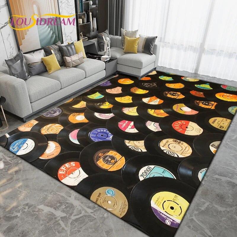 Classical Music Vintage Vinyl Record Area Rug Large,Carpet Rug for Living Room Bedroom Sofa,Kitchen Bathroom Non-slip Floor Mats