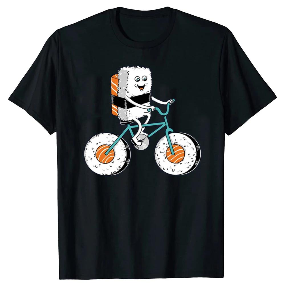 Funny Sushi Riding Bicycle Graphic TShirt Cotton Crew Neck Tee for Unisex S