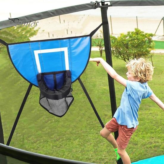 1 sada trampolínového basketbalového koše se 3 mini míčky, opěrka a pumpa odolná vůči povětrnostním vlivům Snadno sestavitelná dětská sportovní zábava Trampolínové příslušenství pro