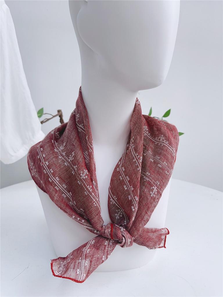 Literary And Elegant Yarn-Dyed Linen Plaid 70Cm Small Square Scarf, Neck Protection Japanese Simple And Versatile Small Scarf