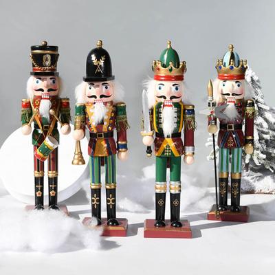 Christmas Nutcracker Ornament Wooden Puppet Statue Handmade Desktop Figurine Miniature Walnut Soldier Decoration for Holiday Table Decor
