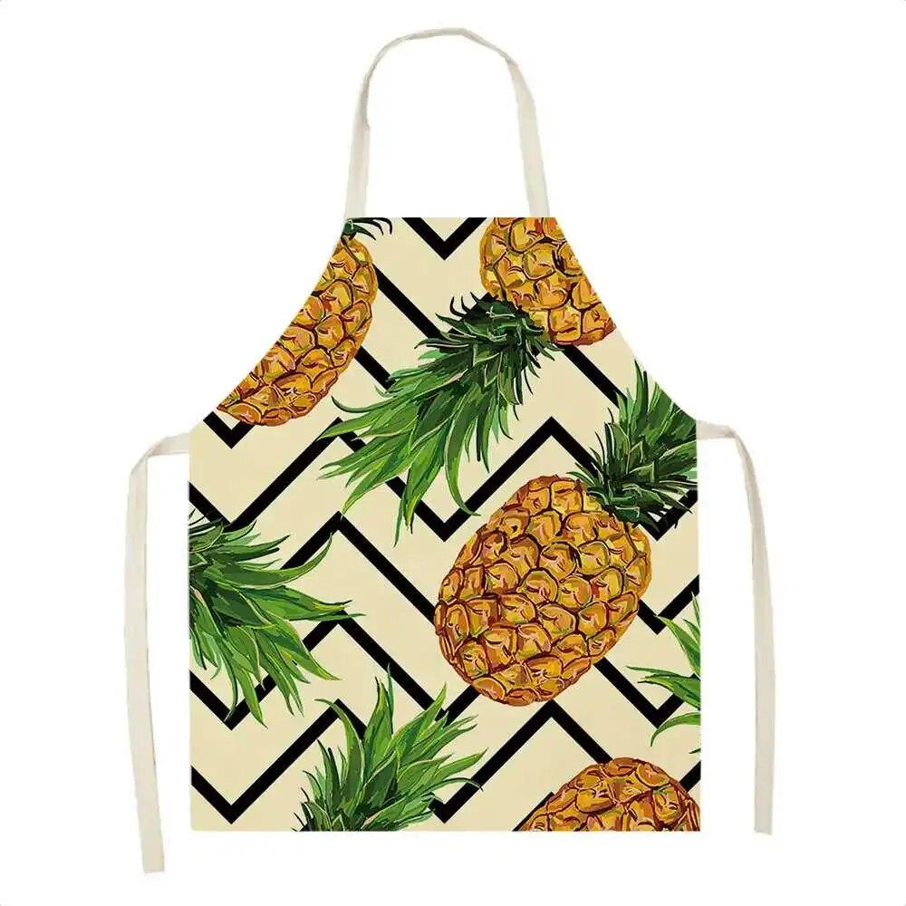 Ärmlöst förkläde Linne Kök Arbetsförkläde Ananas Frukt Tryckt Fruktmönster Midjelinje Hem Kökstillbehör Förkläde Kvinnor