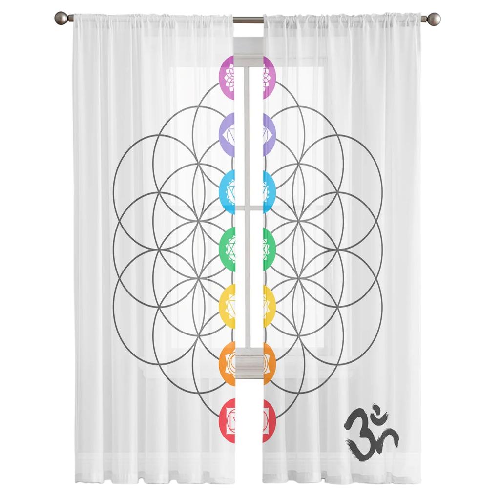 Circle Flower Geometry Lotus Sheer Curtains for Bedroom Living Room Voile Window Curtains Tulle Curtains for Kids Room