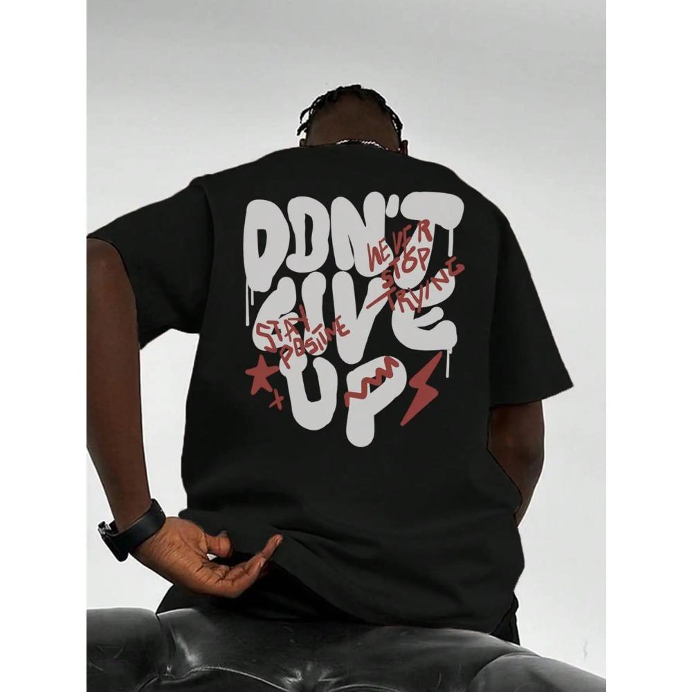 Don'T Give Up Retro Male T-Shirts Summer Oversize All-Match Short Sleeve Soft Cotton Comfortable T Shirt Trendy Crewneck Top