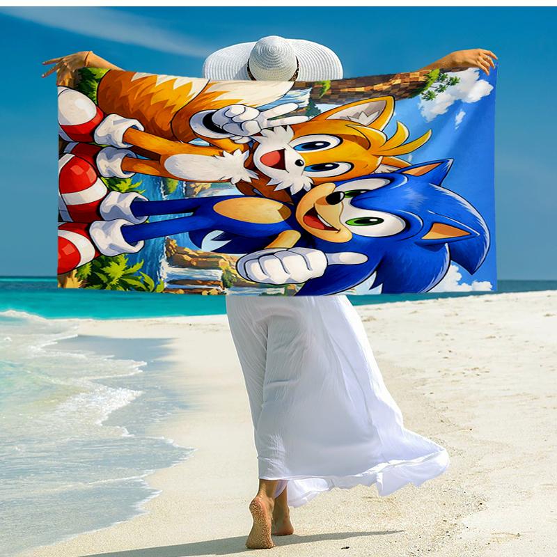 Ultra-Soft Beach Towel with Sonic Theme,Ideal for Pool - Camping, Diving - Perfect Travel Essential, Vibrant Beach Towel.