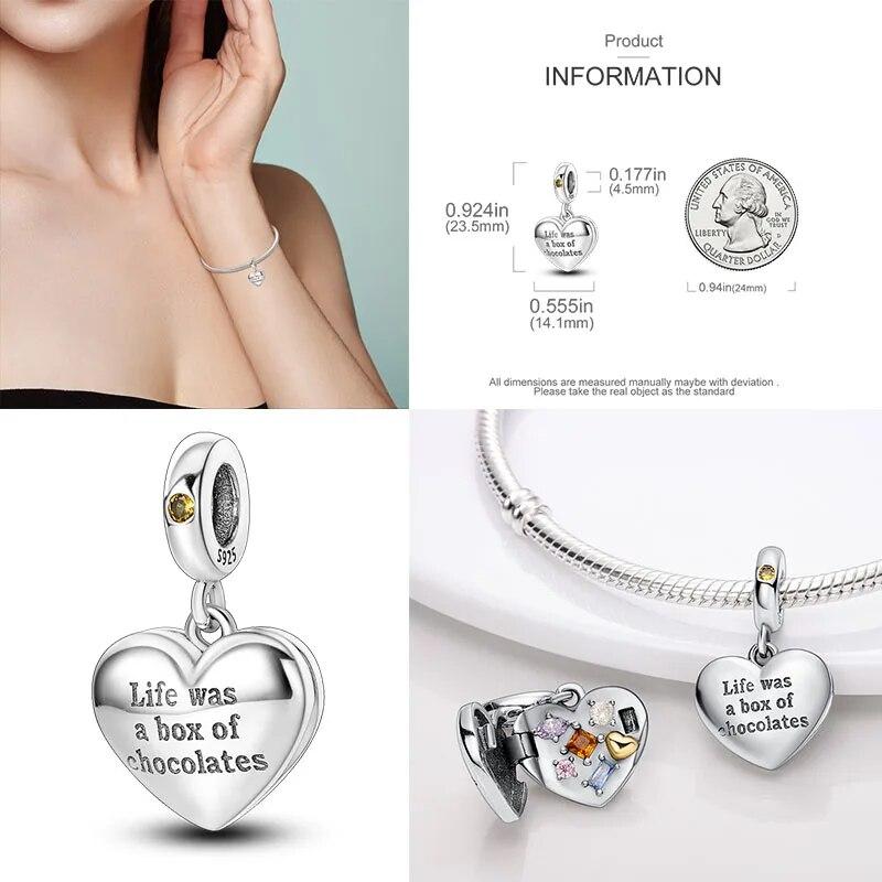 925 Sterling Silver Fjäril Flygplan Hjärta Berlocker Pärlor Armband DIY Boutique Smycken Gåva