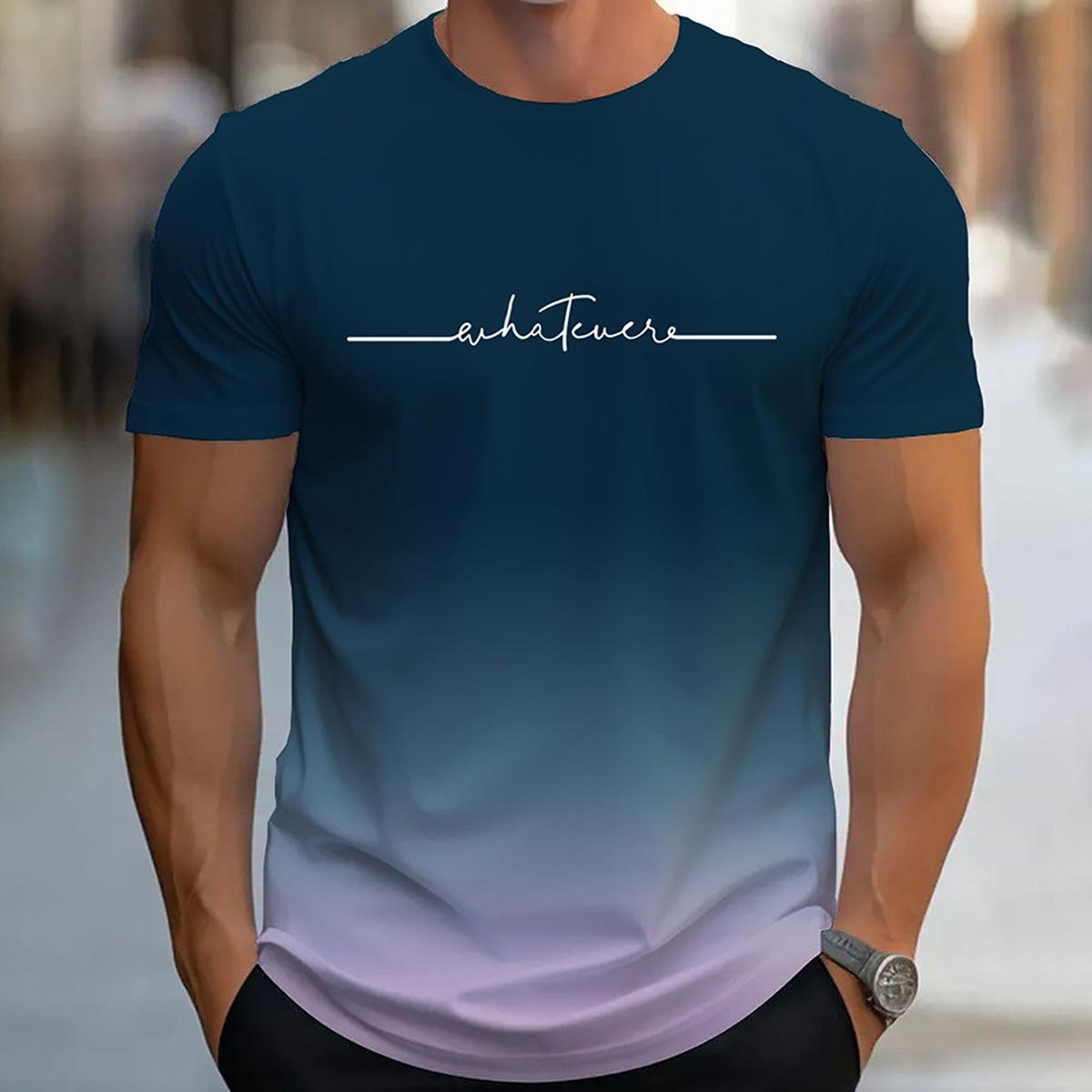 

Летний топ с круглым вырезом и 3D-печатью с градиентными буквами, модные повседневные футболки с короткими рукавами для мужчин XS