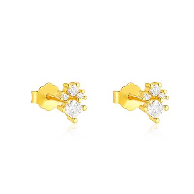 Minimal Twin Spark Earrings - 925 Sterling Silver Yellow Plated