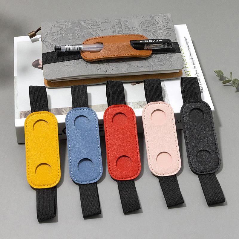 Creative PU Leather Pen Clip Holder Elastic Band Design Portable Pen Organizer for Notebook Diary Work Travel Use