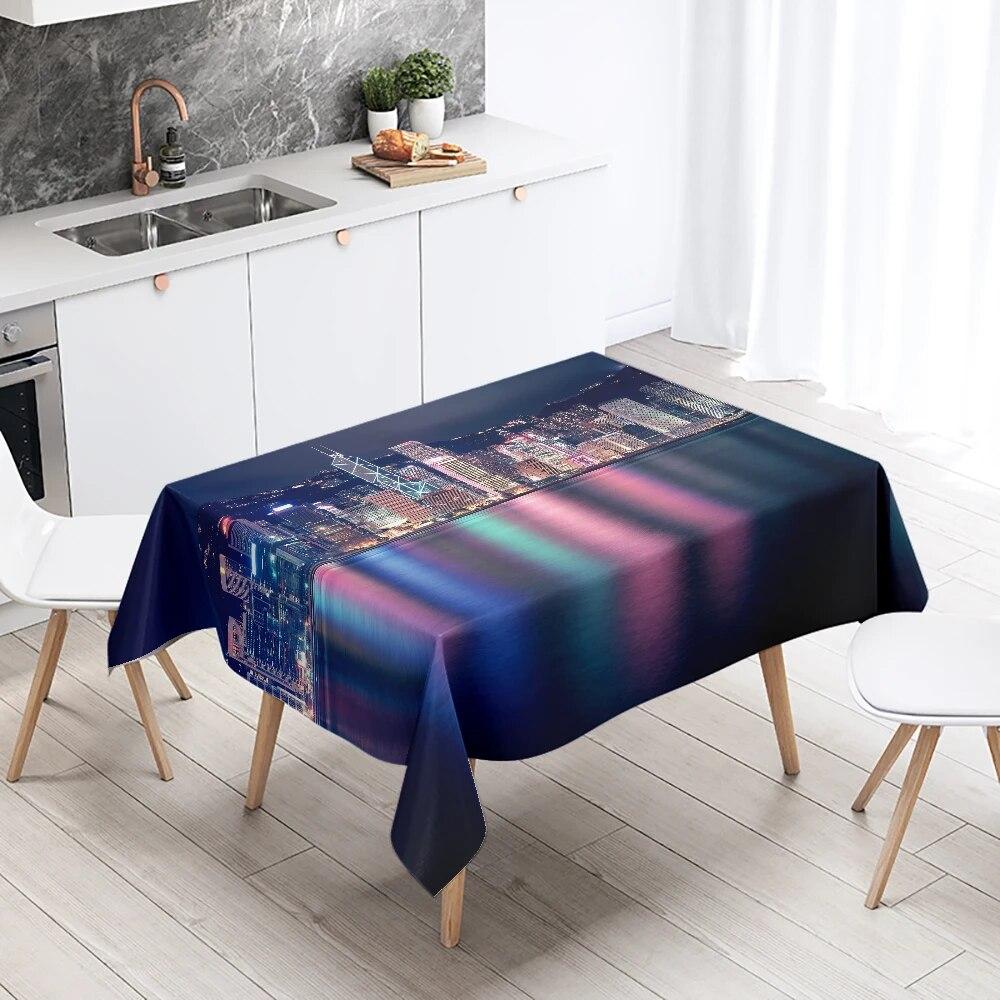 World Famous City Building Night View Tablecloth Party Restaurant Table Decoration Waterproof  New Home