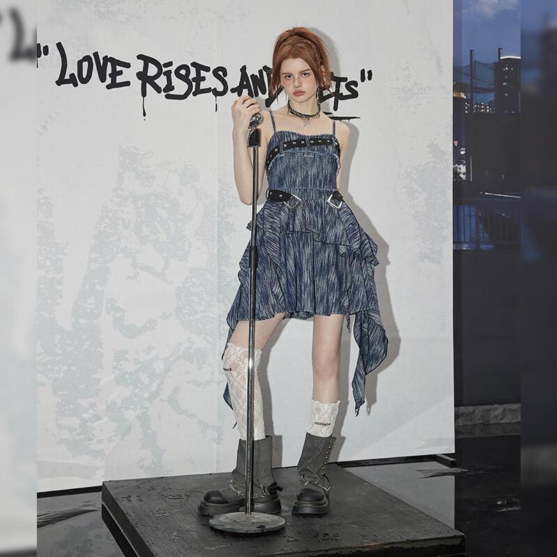 UNIFREE Celebrity Asymmetric Denim Cami Mini Dress