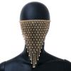 European and American Fashion Rhinestone Mask Female, Sexy Exaggerated Grid Hollow Tassel Decoration