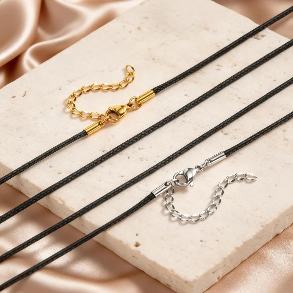Simple Black Wax Rope Chain Necklace Stainless Steel Clasp Waterproof Braided Leather Chain Choker Trendy Jewelry for Women