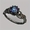 Elegant Black Color Flower Hollow Rings for Women Round Blue Purple Stone Rings Jewelry Party Gift