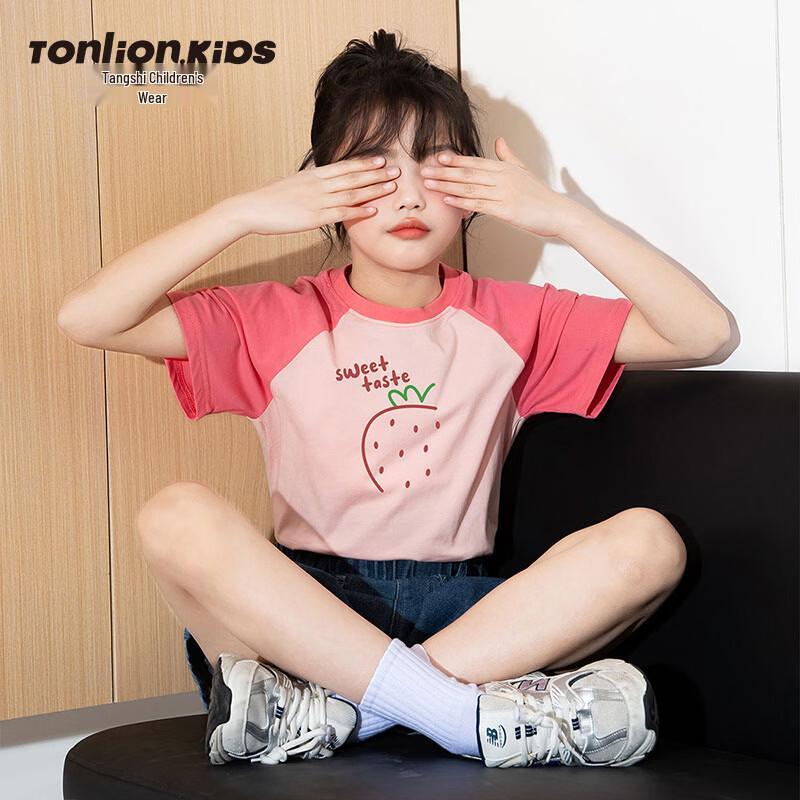 Tangshi Girls Printed Pure Cotton Short Sleeve Summer T-Shirt 140