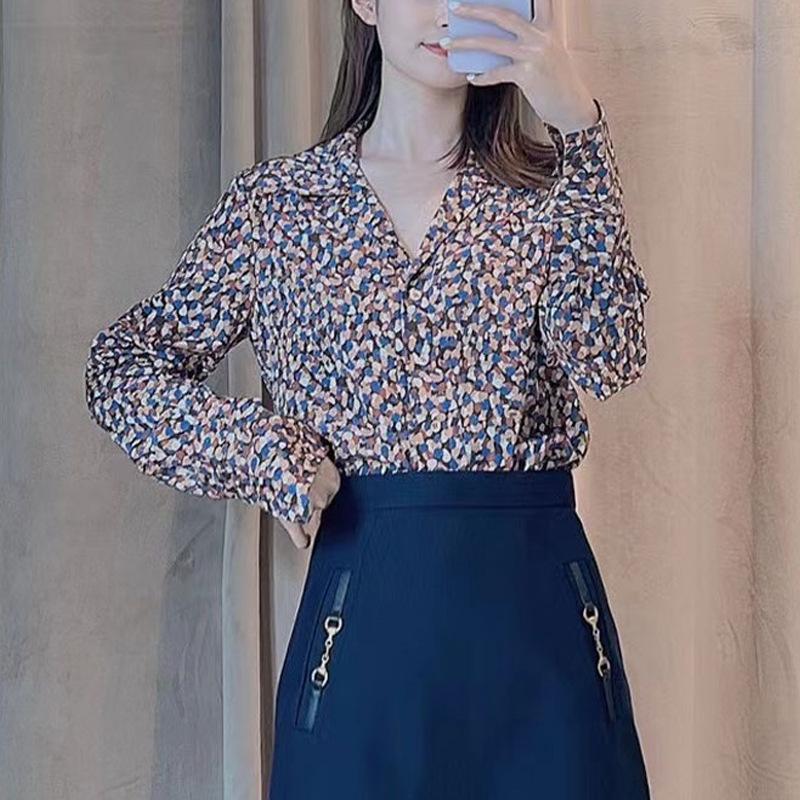 Shopping mall 1116 women's spring and autumn new retro suit collar floral printing long-sleeved shirt