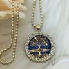 Tree of Life Pendant Necklace Retro Gold Round Lace Glass Painted