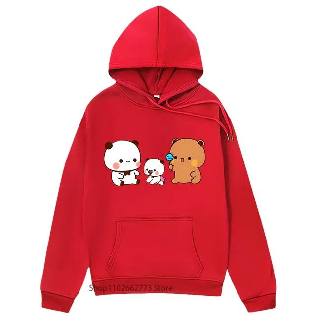 Bubu Dudu and Baby Panda Bear Print Hoodies Kawaii Cute Girls Clothes Winter Fleece Casual Streetwear Women Clothes Harajuku