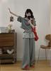 Plus Size Summer Korean Style Striped Top & Wide-Leg Pants Two-Piece Set