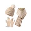 Cross-border Amazon Winter Women's Warm Fleece Thickened Windproof Knitted Solid Color Hat Scarf Gloves Three-piece Set