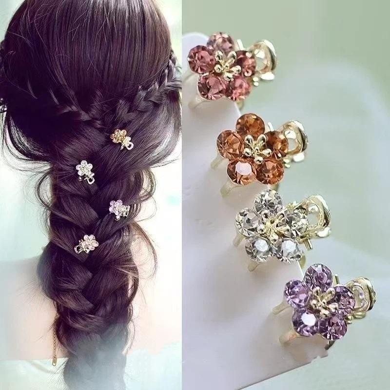 4Pcs Mini Rhinestones Flower Hair Claw Clips Non Slip Grip For Thick Hair Strong Hold Hair Jaw Clip Hair Accessories