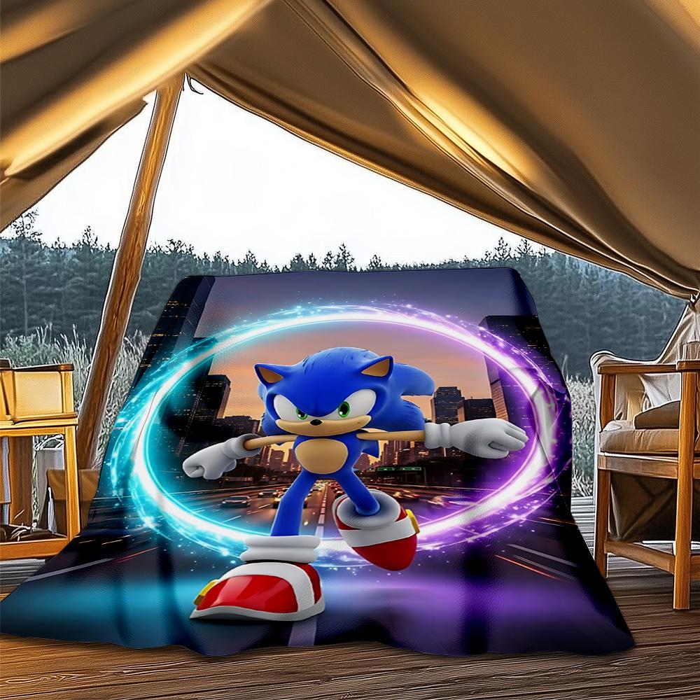 1pc Sonic, Speed Outdoor Personalized Flannel Blanket, Soft, Lightweight Personalized Flannel Blanket, Digital Printing,