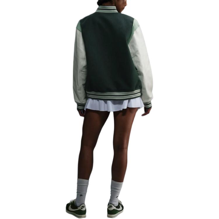 Nike Color Block Single-Breasted Loose Long Sleeve Jacket Women jackets Green FN3672-338