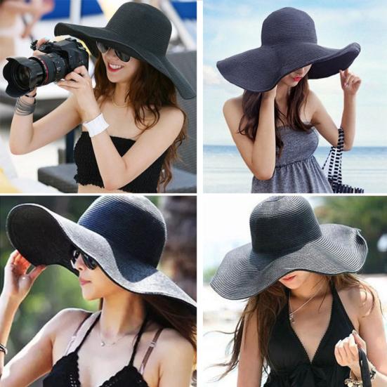 Sun Hat Widen  Brim Sun Protection Solid Color Summer Outdoor Fashion Ladies Big Brimmed Straw Hat Women Accessories