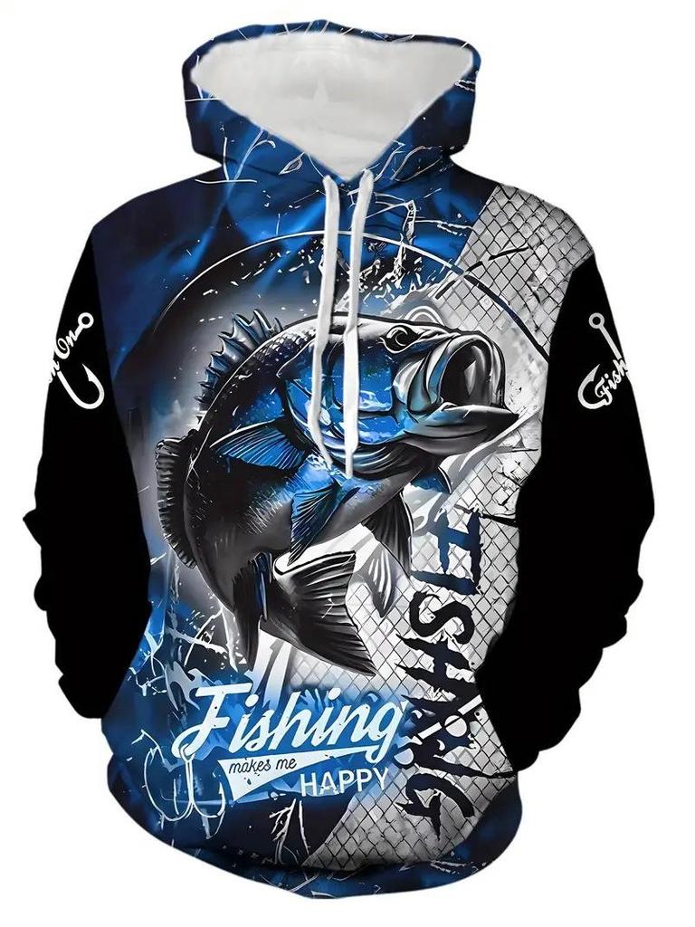 Men's Autumn Ocean Animals Fierce Fish Print Hoodie - New Arrival 2025