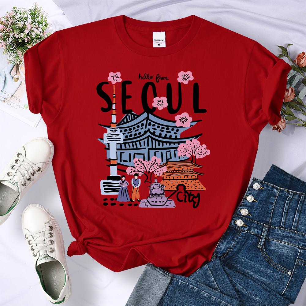 Seoul Beautiful Scenery Print Tee Shirt Woman Soft Summer Streetwear O-Neck T Shirt Multicolor Sports Short Sleeve
