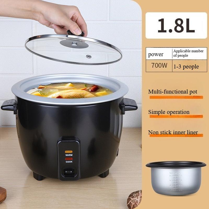 220V White Pot Style Mini Rice Cooker Food Steamer Multi Cooker Nonstick Steam Tray Tempered Glass Lid Easy Cleanup
