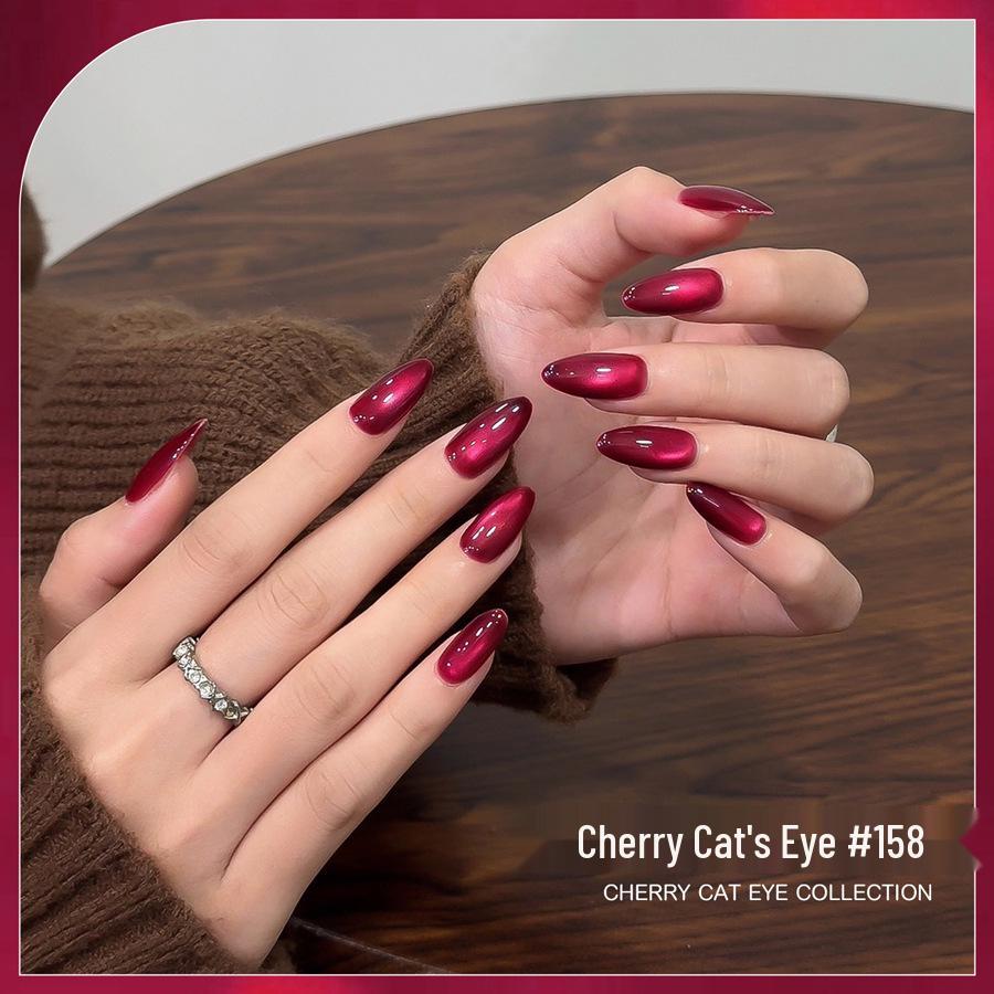 2026 New Year Cherry Cat Eye Nail Gel - Autumn/Winter Edition In Whitening Wine Red with Glass Beads for Nail Salon Exclusive