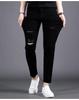 New 2024 Men's Slim-Fit Skinny Nine-Point Black Ripped Jeans for Spring/Summer.