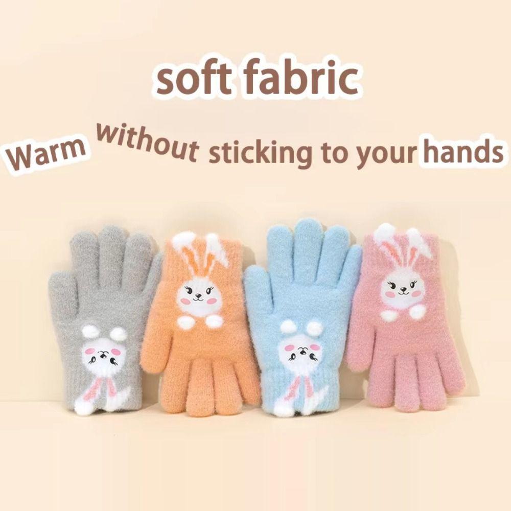 Thickened Rabbit Knitted Mittens Windproof Child Cold-Proof Gloves Winter Warm Gloves  Child