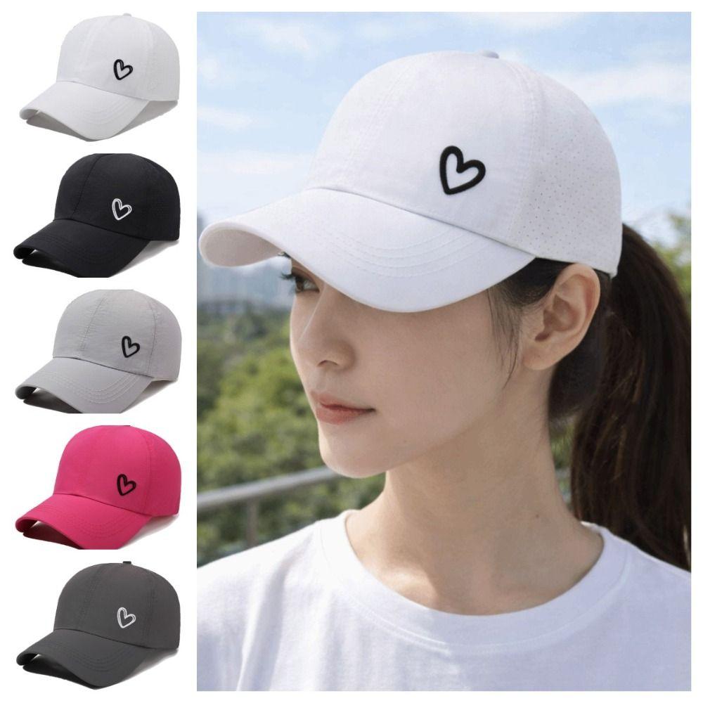 Solid Color Sunshade Sun Hat Love Heart Snapback Hat Simple Ponytail Baseball Cap Outdoor