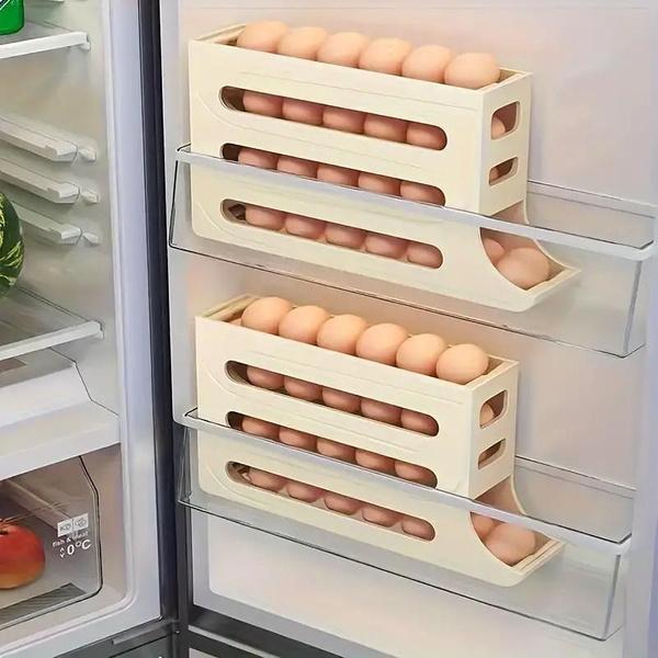 1PC Rolling Egg Dispenser Refrigerator Organizers Containers Storage Box Automatic Sliding Spiral Egg Holder Home Kitchen Gadgets