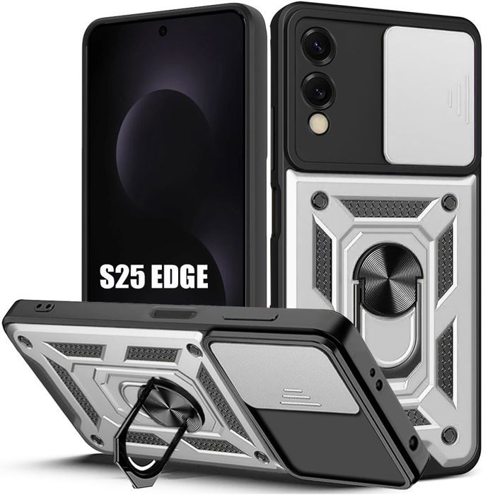 Coque de protection - BOOLING - Samsung Galaxy S25 Edge - Antichoc - Argenté - Anneau Arrière