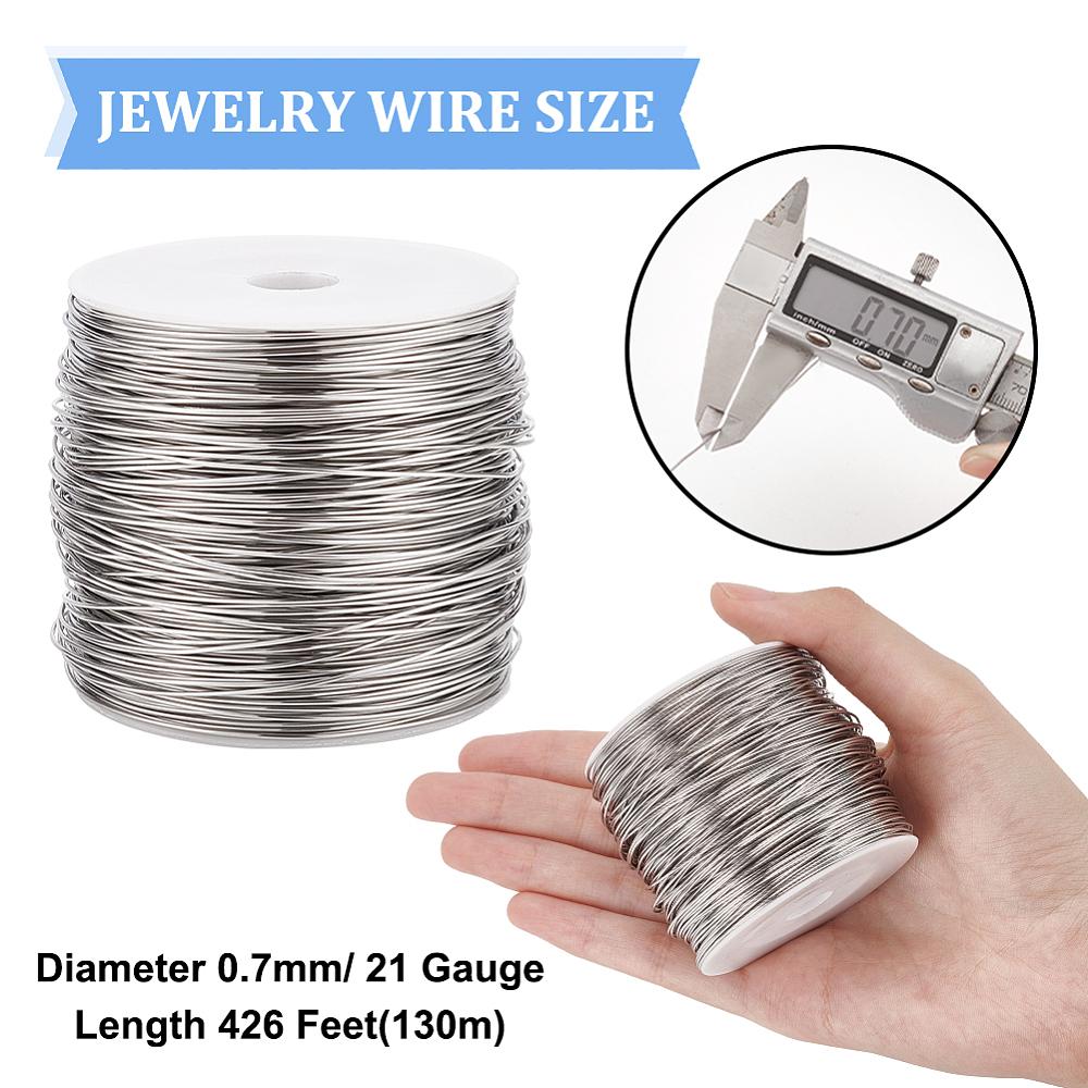 304 Stainless Steel Wire, Round, Stainless Steel Color, 21 Gauge, 0.7mm, About 426.51 Feet(130m)/Roll