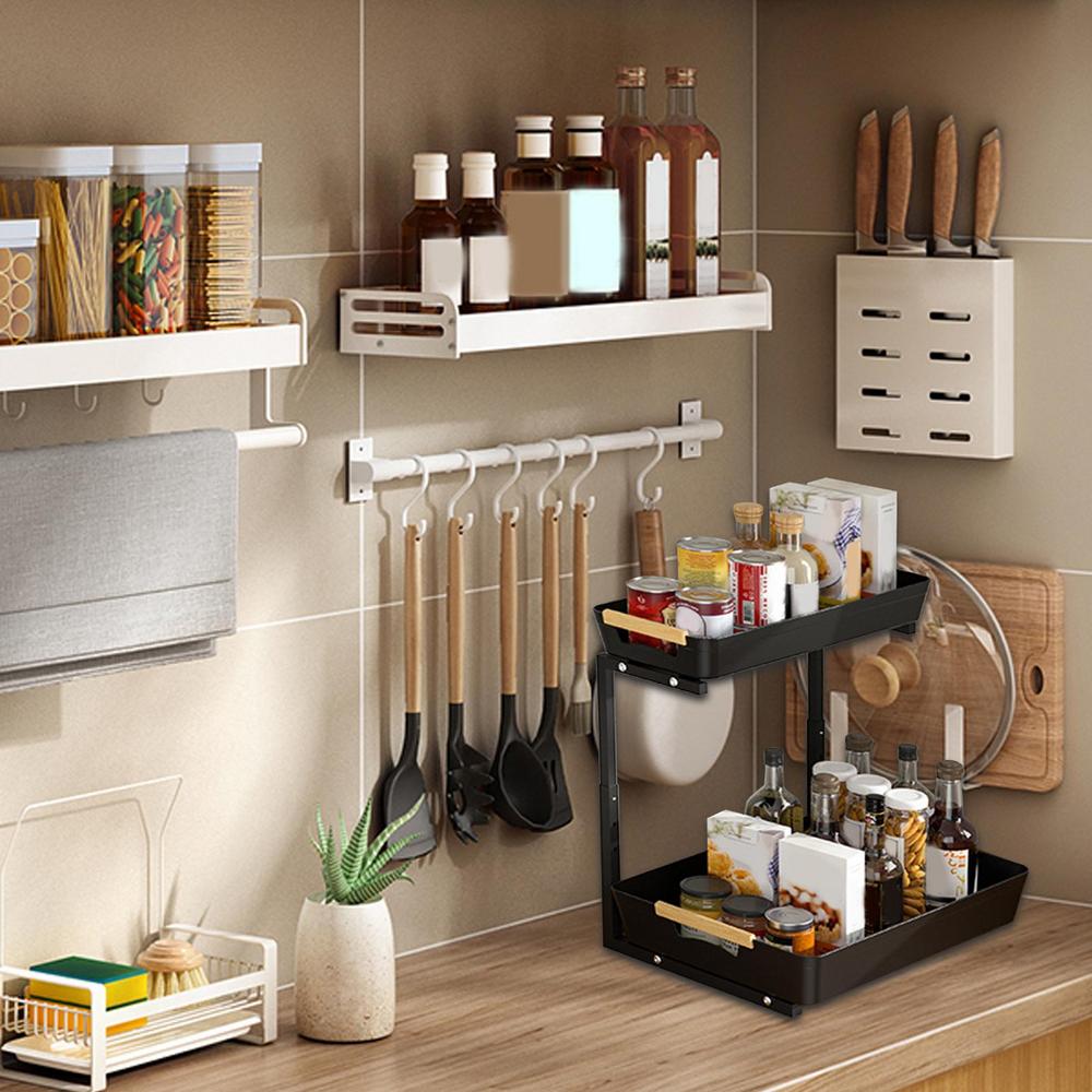 Pull Out Cabinet Organizer 2-Tier Under Sink Organizers And Storage Large Capacity Kitchen Baskets Home Organization For Laundry