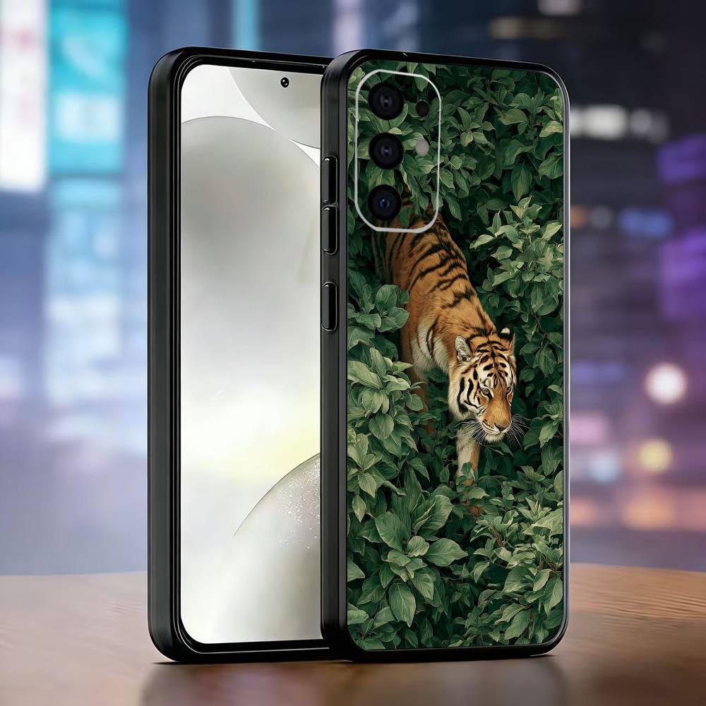 Funda de Teléfono Tema Tigre Silicona Suave Negra Para Samsung S25,S24,S21,S22,S23,S30,Ultra,S20,Plus,Fe,Lite