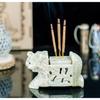 Crocon Handmade Soapstone Elephant Candle and Incense Holder – Multi-Incense Stick Stand with Elephant Design, Ideal for Home, Office