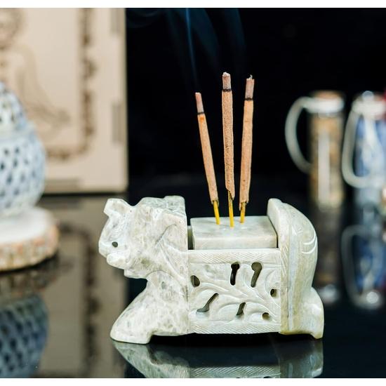 Crocon Handmade Soapstone Elephant Candle and Incense Holder – Multi-Incense Stick Stand with Elephant Design, Ideal for Home, Office