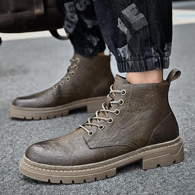 Mode Herrenstiefel 2024 Herbst Winter Neu Designer Vintage Britische Lederstiefel Männlich Motorisiert Lässig Weiche Sohle Plateauschuhe für Herren