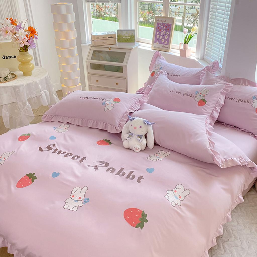 Skin friendly Fashion Embroidery Cute Student Children's Three/Four Piece Set Strawberry Rabbit Bedding