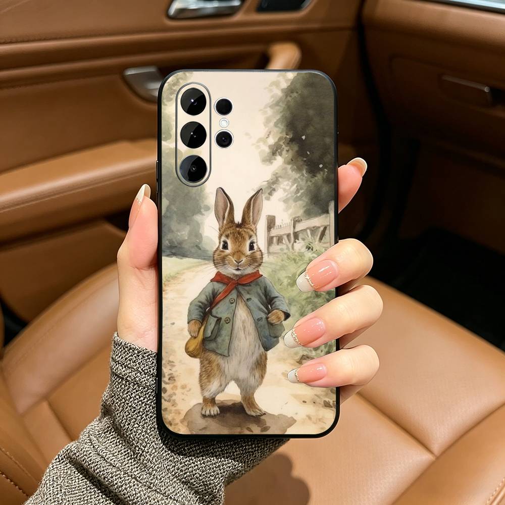 Cute R-Rabbit P-Peter Black Soft Silicone Phone Case for Samsung Ultra S25, S24, S21, S22, S23, S30, Plus, FE, Lite
