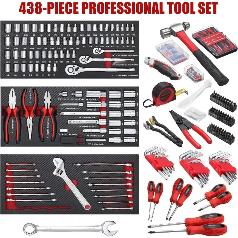 438-Piece Mechanics Tool Set with 3-Drawer Heavy Duty Metal Box Repair Tool Kit | USA | NEW