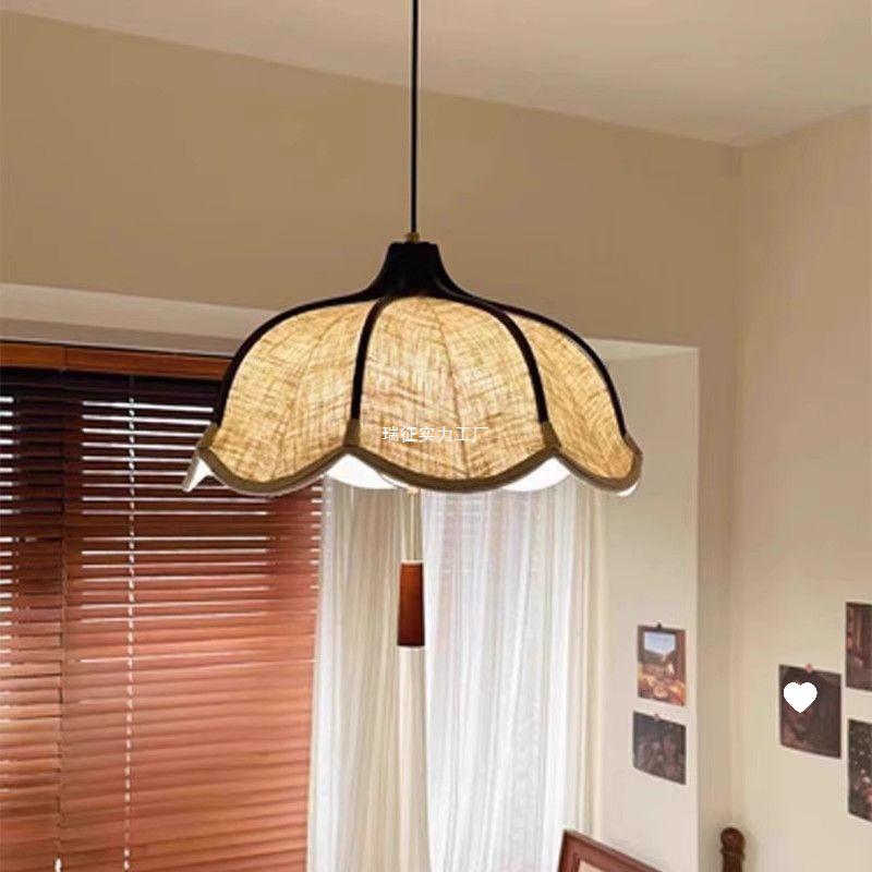 Wabi-Sabi Retro Japanese Mid-Century Fabric Chandelier for Bedroom, Restaurant, or Bar