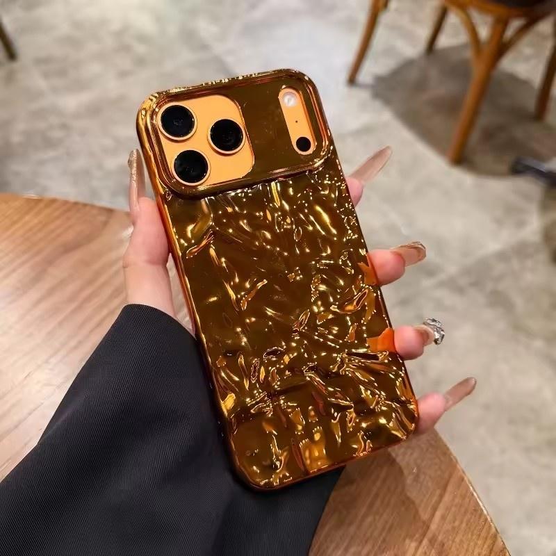 

Роскошный Электролитическое Покрытие Матовый 3D Морщинки Чехол Для Телефона Для iPhone 17 16 15 14 Pro Max Air 13 Оловянная фольга Рябь Мягкий Противоскользящий Чехол iPhone 17 Pro Max